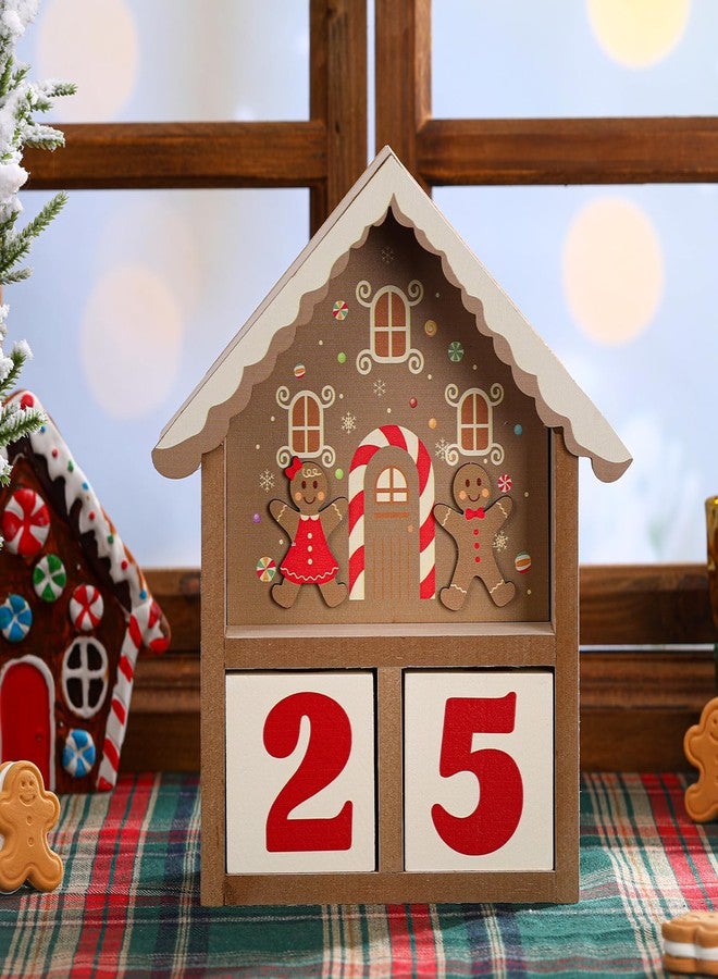 Roowest Gingerbread House Christmas Countdown Advent Calendar, Wooden Gingerbread House Shaped Countdown with Wood Block Day Until Christmas Tabletop Calendar Decoration for Xmas Home Table Mantel - Image 5