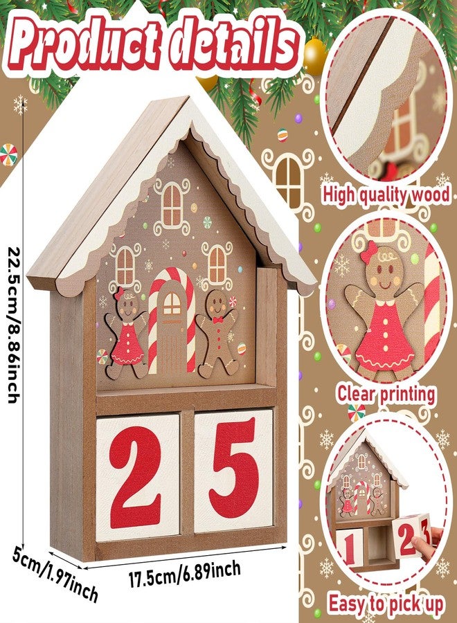 Roowest Gingerbread House Christmas Countdown Advent Calendar, Wooden Gingerbread House Shaped Countdown with Wood Block Day Until Christmas Tabletop Calendar Decoration for Xmas Home Table Mantel - Image 2