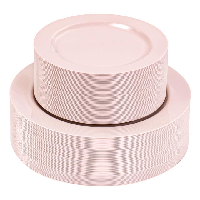 100PCS PINK PLASTIC PLATES HEAVY DUTY PINK PARTY SET DISPOSABLE SERVE FOR 50 GUESTS 10 INCH DINNER 7 INCH DESSERTSALAD PLATES FOR EASTERBIRTHDAY PARTYMOTHERS DAY