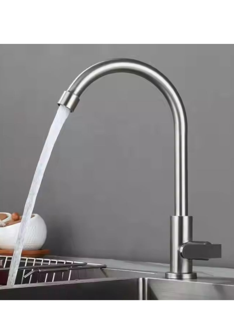 كانا صنبور حوض ذو عمود واحد فضي، صنبور حوض مطبخ دوار، صنبور مطبخ ذو خط واحد، صنبور حوض عالي التحمل مع دوران 360 درجة، صنبور مطبخ من الفولاذ المقاوم للصدأ، حزمة من 2، صنبور مطبخ ذو رافعة واحدة، صنبور حوض مطبخ خالٍ من الرصاص - Image 2