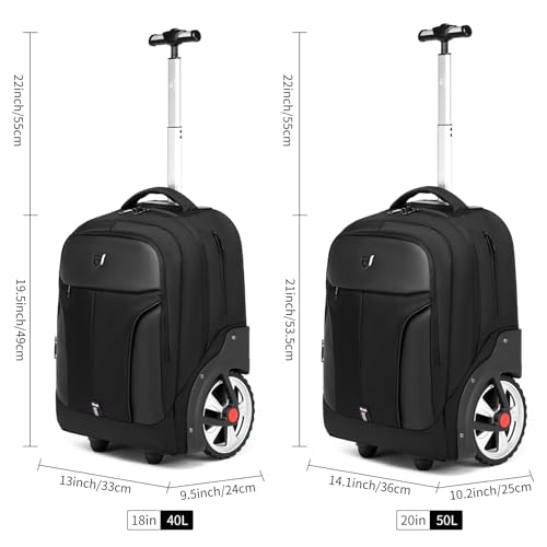 GOTECH Rolling Backpack,Waterproof Backpack with Wheels for Business and Travel Commuter, Carry on Backpack with Laptop Compartment, Fit 17 Inch Laptop, Wheeled Backpack for Adults - Image 4