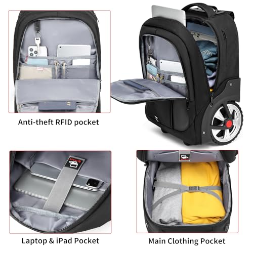 GOTECH Rolling Backpack,Waterproof Backpack with Wheels for Business and Travel Commuter, Carry on Backpack with Laptop Compartment, Fit 17 Inch Laptop, Wheeled Backpack for Adults - Image 3