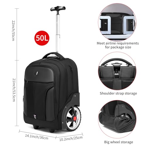 GOTECH Rolling Backpack,Waterproof Backpack with Wheels for Business and Travel Commuter, Carry on Backpack with Laptop Compartment, Fit 17 Inch Laptop, Wheeled Backpack for Adults - Image 5