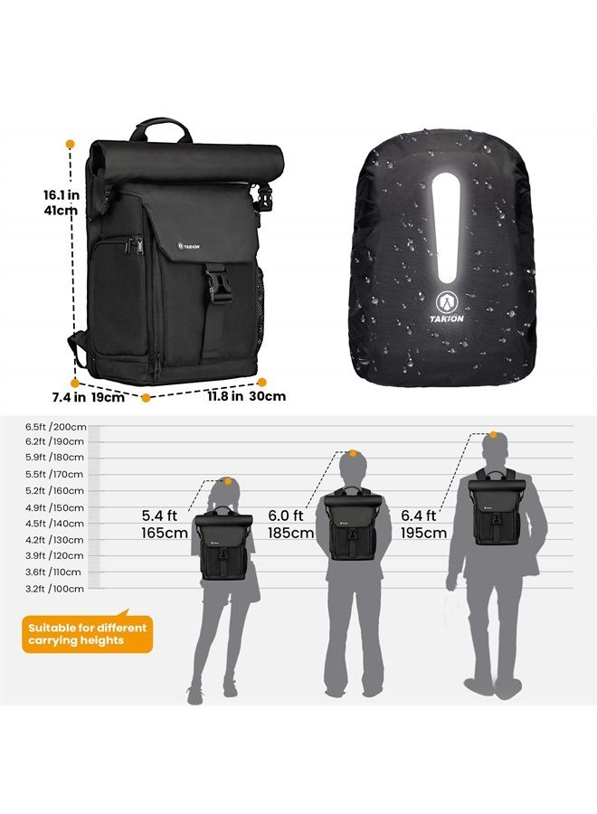 TARION Camera Backpack with Removable 16" Laptop Sleeve Canvas Camera Bag Photography Backpack for DSLR SLR Mirrorless Cameras Video Camcorder Includes Waterproof Raincover Black Rolltop DSLR Backpack  - Image 5
