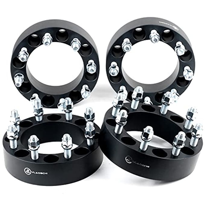 VLAOSCHI Black Forged 8X180 To 8X6.5 Wheel Adapters 2 Inch With 14X1.5 Studs Compatible With Chevy Gmc 8 Lug For 2011-2022 Silverado Sierra 2500 3500 Hd(Adapt 8X165.1 Rim On 8X180 Truck) Pack Of 4 - Image 1