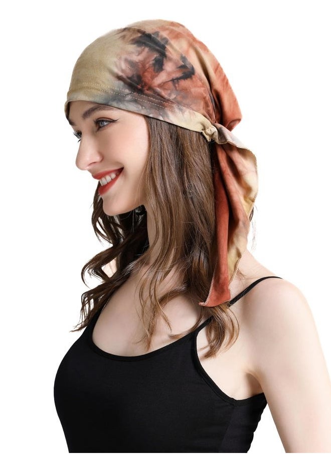 ZLYC Chemo Headwear Pre Tied Head Scarf Headwraps Lightweight Turban Beanie Cap for Women (Tie Dyed Khaki)  - Image 2