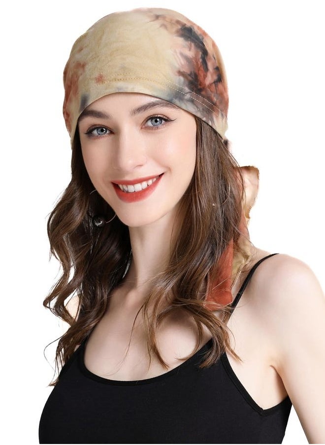ZLYC Chemo Headwear Pre Tied Head Scarf Headwraps Lightweight Turban Beanie Cap for Women (Tie Dyed Khaki)  - Image 1