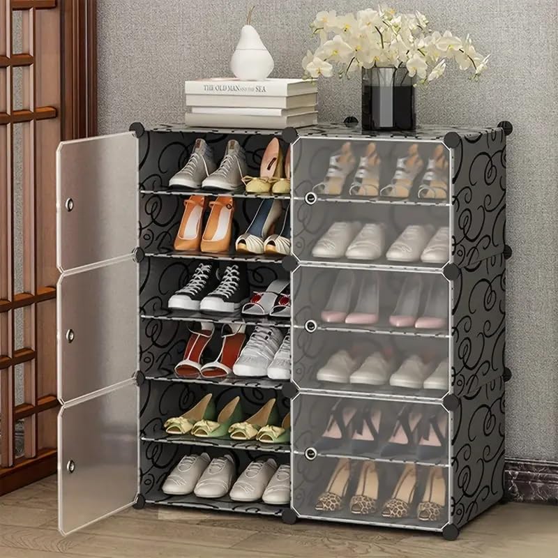 KEEKOS Portable Shoe Rack for Home Plastic with Door,Adjustable Plastic Shoe Rack for Bedroom/Outdoor Waterproof, Shoe Storage Organizer,Multifunctional,Shelves (Black, 12-Layer) - Image 1