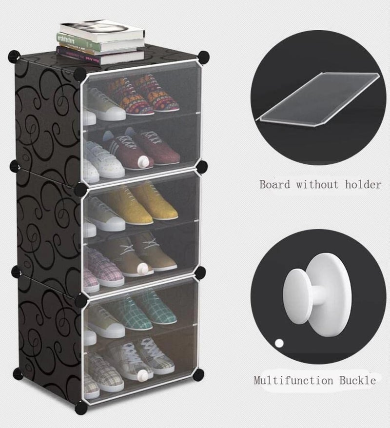 KEEKOS Portable Shoe Rack for Home Plastic with Door,Adjustable Plastic Shoe Rack for Bedroom/Outdoor Waterproof, Shoe Storage Organizer,Multifunctional,Shelves (Black, 12-Layer) - Image 3