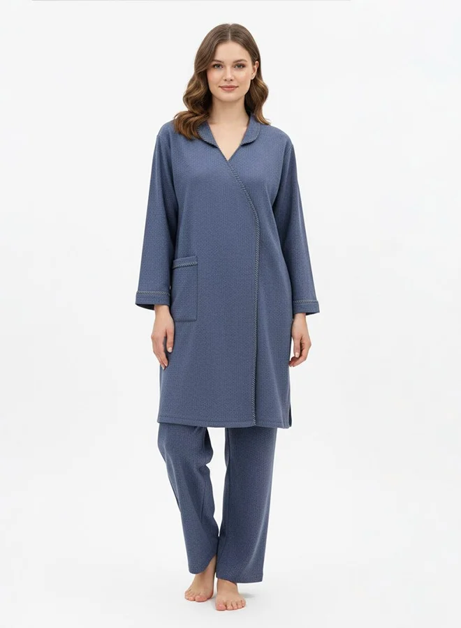 HAWRAA ABAYA Women's Work Uniform Set – Long Sleeve Tunic and Pants – Dusty Blue