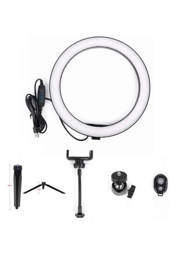 Trembles Net Red Live Selfie Beauty Lamp Desktop 8 Inch 20cm Ring Lamp 10 Inch 26cm Fill Light Female-Color:26cm Arc + Gimbal + Hose Phone Clip  - Image 3