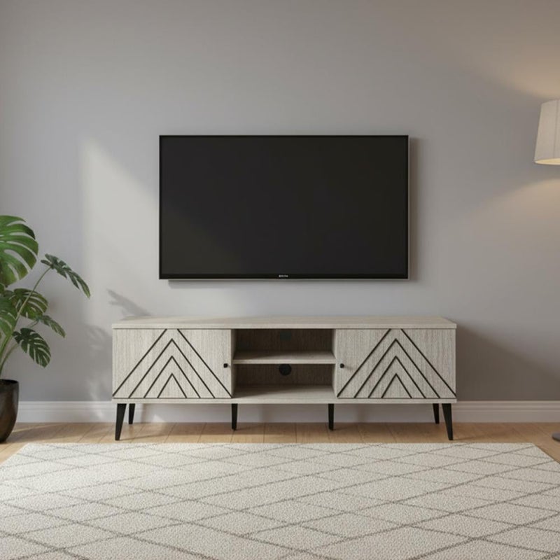 بيتي طاولة تلفزيون 160 سم تصميم كلاسيكي خشب مضغوط مع ادراج وارفف - بيج - Image 1