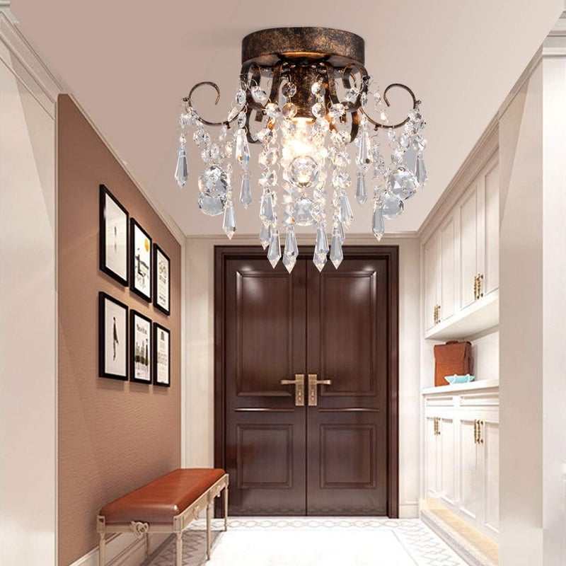 QS Q&S Small Crystal Ceiling Light Fixture Flush Mount, Black Modern Chandelier, 9.5" Diameter - Image 5