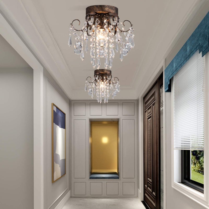 QS Q&S Small Crystal Ceiling Light Fixture Flush Mount, Black Modern Chandelier, 9.5" Diameter - Image 3