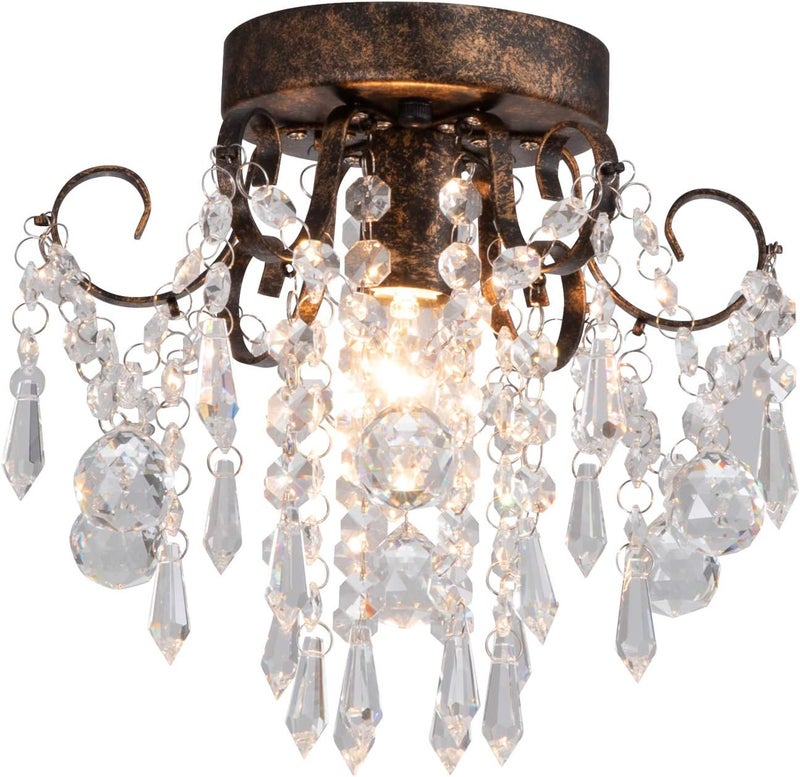 QS Q&S Small Crystal Ceiling Light Fixture Flush Mount, Black Modern Chandelier, 9.5" Diameter - Image 1