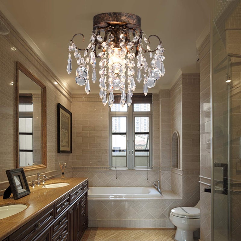 QS Q&S Small Crystal Ceiling Light Fixture Flush Mount, Black Modern Chandelier, 9.5" Diameter - Image 4