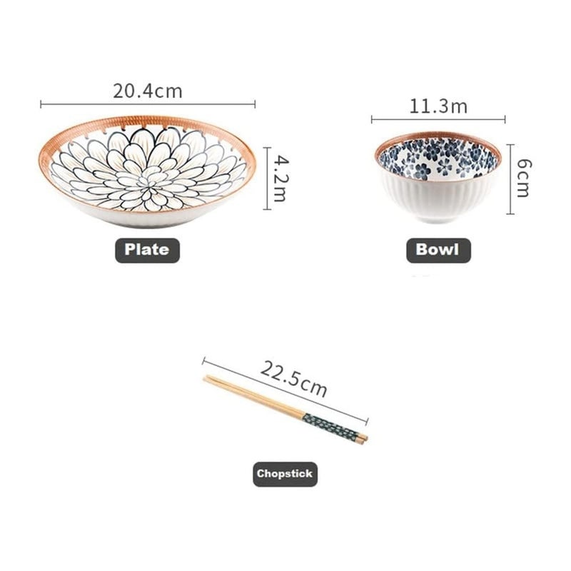 Vortipu Ceramic Bowls Gift Set Japanese Style Ramen Bowls Deep Plates for Dinner Rice Soup Dessert Salad Includes 2 Bowls 1 Dish 2 Chopsticks in a Beautiful Gift Box - Image 2