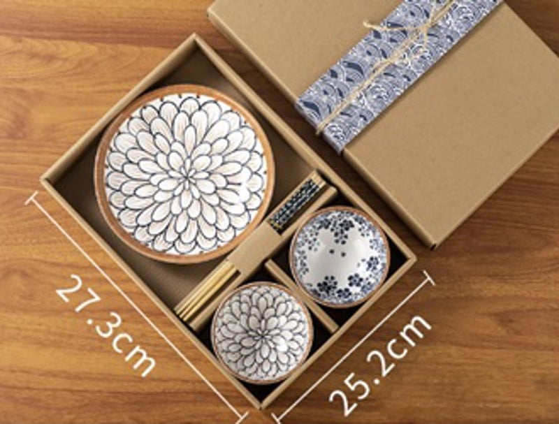 Vortipu Ceramic Bowls Gift Set Japanese Style Ramen Bowls Deep Plates for Dinner Rice Soup Dessert Salad Includes 2 Bowls 1 Dish 2 Chopsticks in a Beautiful Gift Box - Image 3