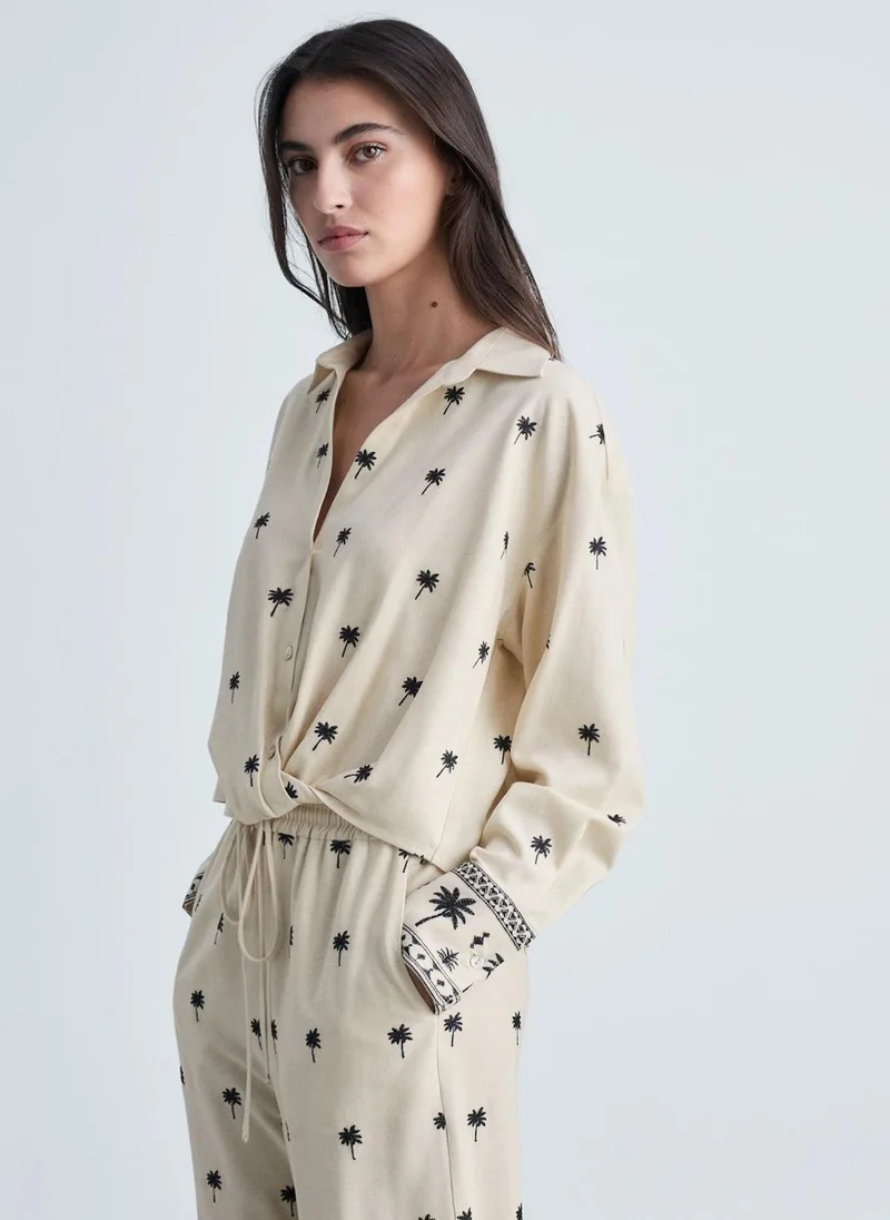 MANGO Embroidered Shirt With Knot