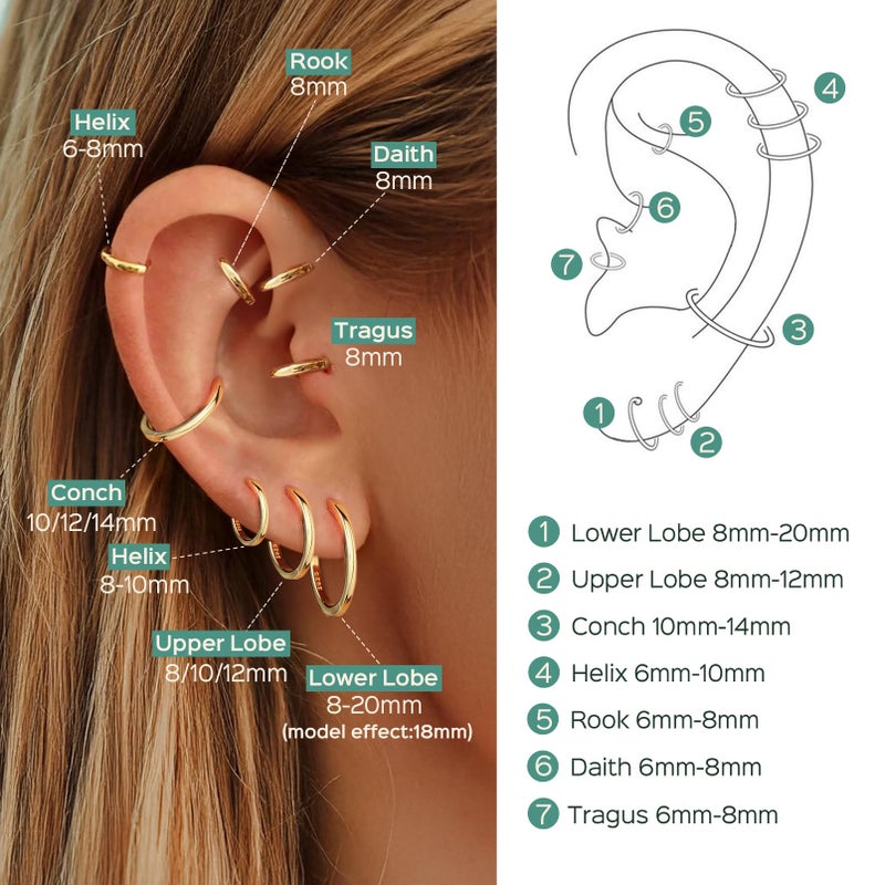 ChicSilver 14K Gold Plated Huggies Earrings for Women 8MM Hoop Earrings Hypoallergenic Small Huggies Earrings Tiny Cartilage Earring for Women Mother - Image 3