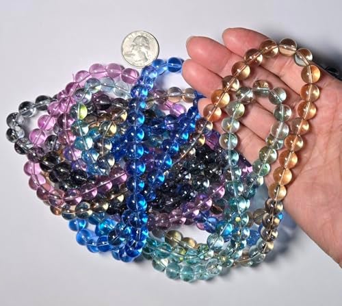 Linpeng 10mm Glass Beads for Bracelets, Round Glacier Calligraphy Beads, DIY Jewelry Supplies, Gift for Beader, 1 lb, 400 pcs - Image 4