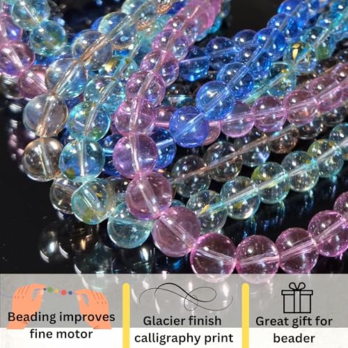 Linpeng 10mm Glass Beads for Bracelets, Round Glacier Calligraphy Beads, DIY Jewelry Supplies, Gift for Beader, 1 lb, 400 pcs - Image 3