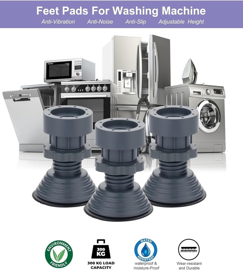 OLMARTT KITCHENWARE وسائد مضادة للاهتزاز لأقدام الغسالة، قاعدة دعم قابلة للتعديل، مجموعة من 4 قطع، لون رمادي - Image 4