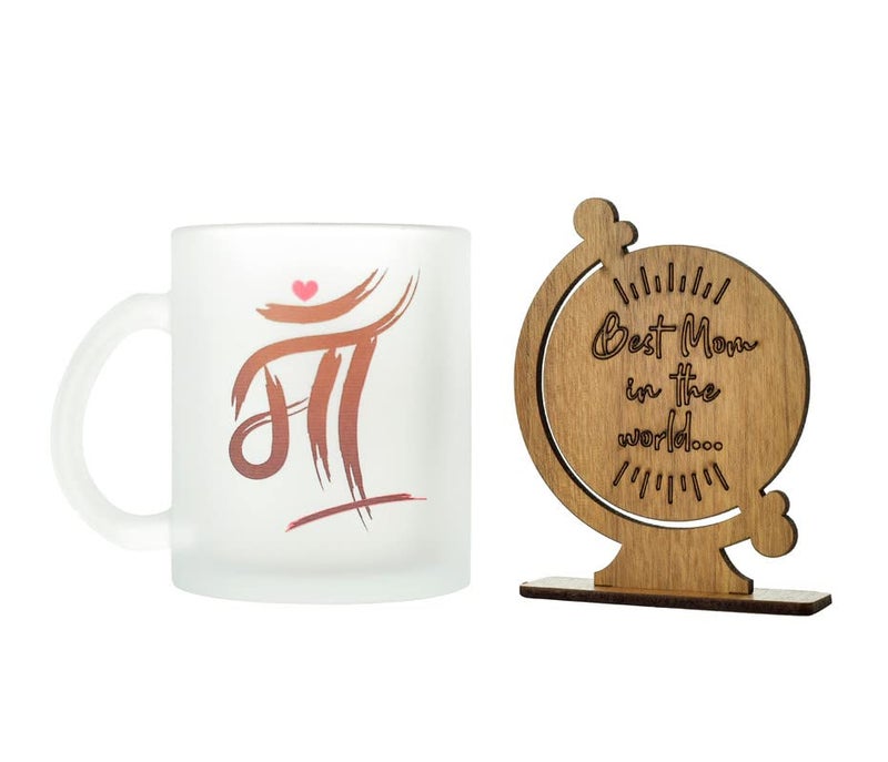 Pride StoreMaa Printed 330 ml Frosted Glass Mug for Mothers Day Gift with Best mom in The World Globe Showpiece Greeting Card for Mummy Mother mom Grandmother - Image 2