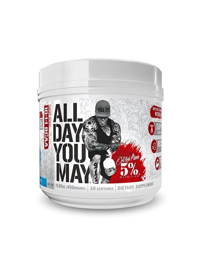 Rich Piana AllDayYouMay BCAA Powder | Premium Intra & Post Workout Amino Acids, Hydration, Endurance, Muscle Recovery, Joint & Liver Support | 15.9 oz, 30 Servings (Blueberry Lemonade)