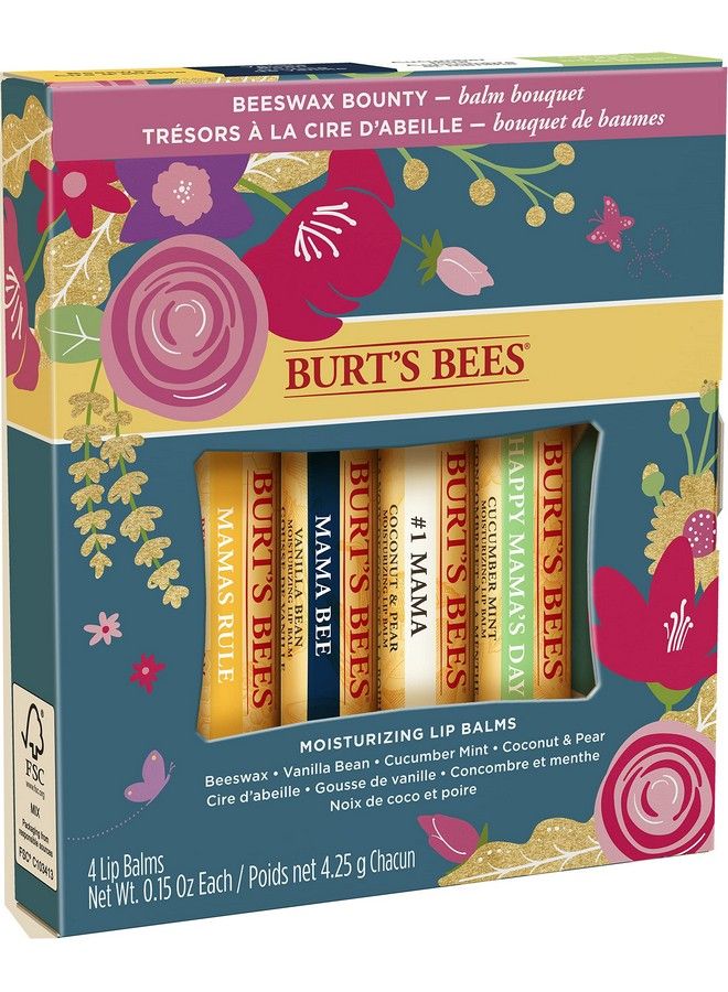 Burt's Bees Gifts 4 Lip Balm Products Balm Bouquet Spring Set Classic Beeswax Vanilla Bean Cucumber Mint & Coconut Pear (4 Pack) - Image 5