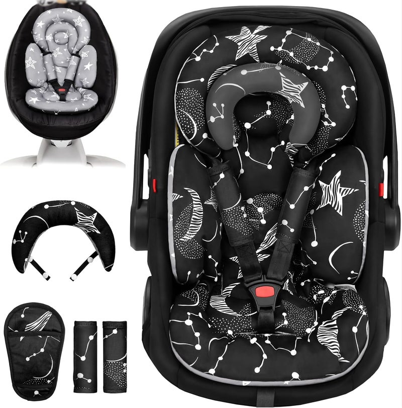 Tinlyfinly Infant Car Seat Insert with Removable Cushion for Preemie to Toddler, Reversible Newborn Carseat Insert for Baby Head Body Support, Fits for Stroller, Baby Swing, Bouncer (Black Star) Wide range compatible material - Image 1