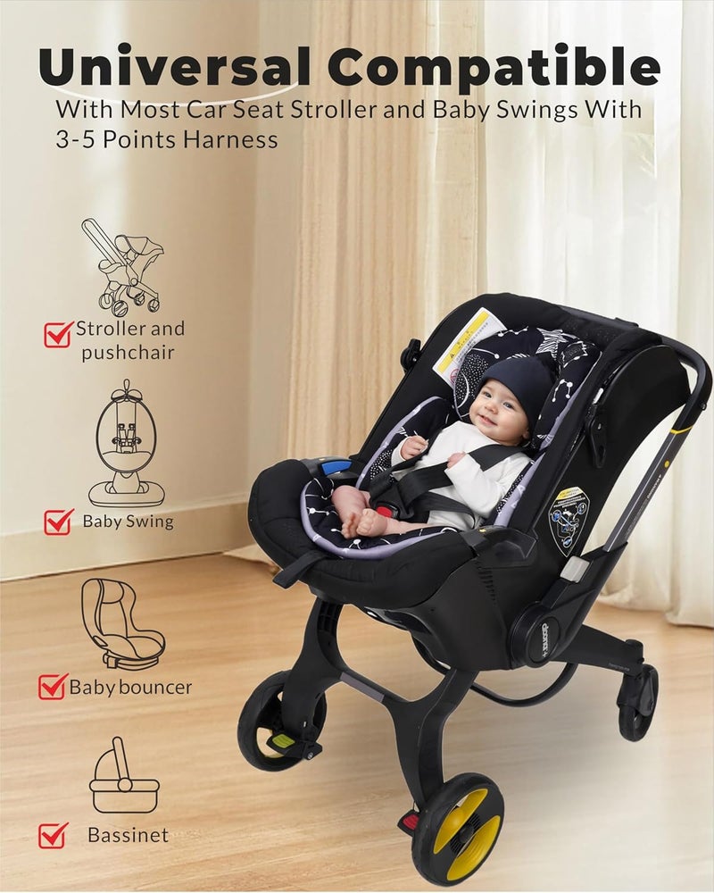 Tinlyfinly Infant Car Seat Insert with Removable Cushion for Preemie to Toddler, Reversible Newborn Carseat Insert for Baby Head Body Support, Fits for Stroller, Baby Swing, Bouncer (Black Star) Wide range compatible material - Image 2