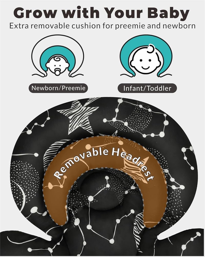 Tinlyfinly Infant Car Seat Insert with Removable Cushion for Preemie to Toddler, Reversible Newborn Carseat Insert for Baby Head Body Support, Fits for Stroller, Baby Swing, Bouncer (Black Star) Wide range compatible material - Image 4