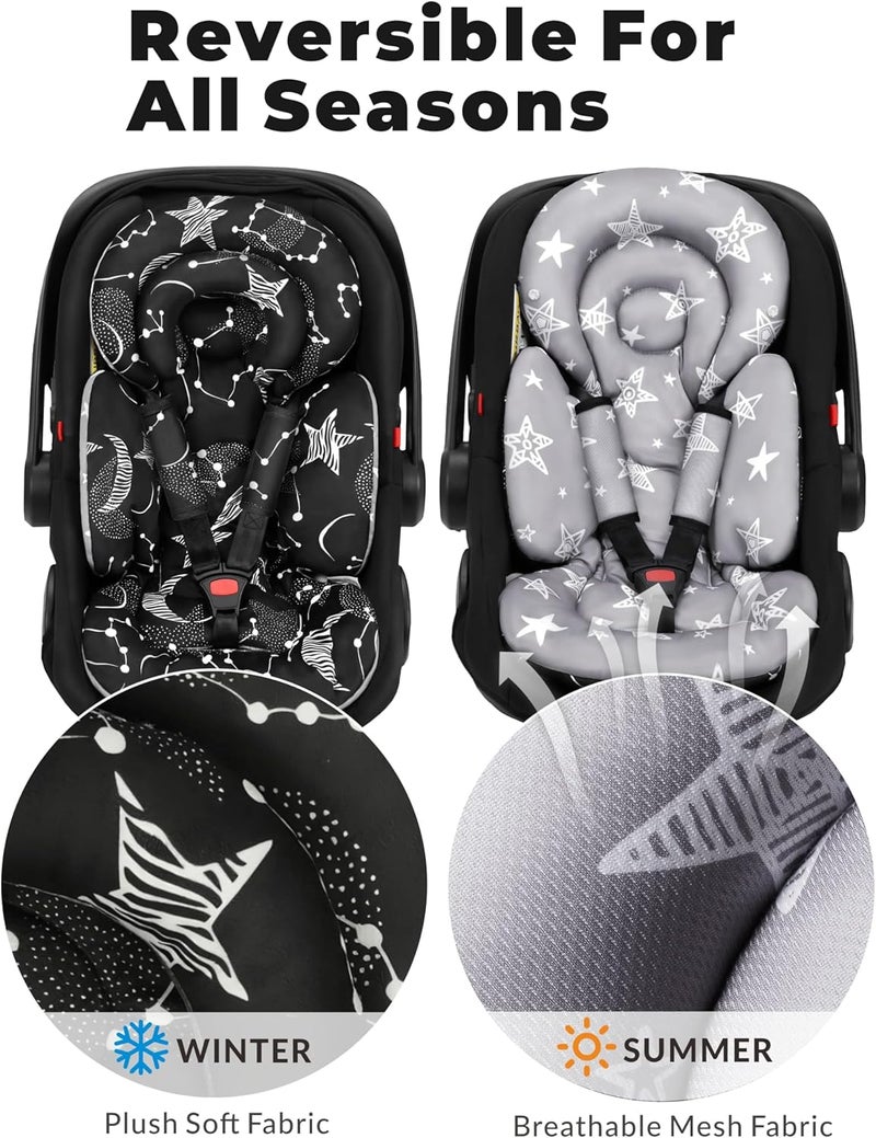 Tinlyfinly Infant Car Seat Insert with Removable Cushion for Preemie to Toddler, Reversible Newborn Carseat Insert for Baby Head Body Support, Fits for Stroller, Baby Swing, Bouncer (Black Star) Wide range compatible material - Image 5