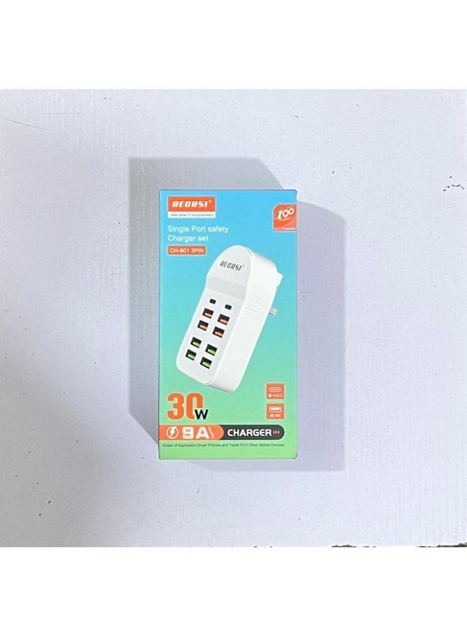 ريكرسي شاحن 10 في 1 مع كابل الشحن - (8 منافذ USB و2 منفذ Type C) 30 واط - Image 2