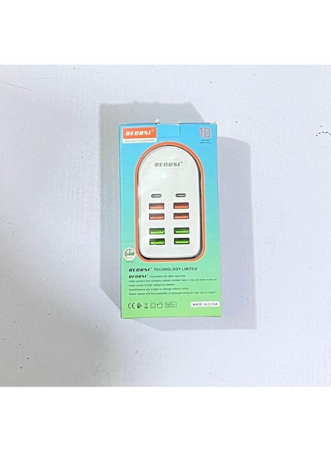 ريكرسي شاحن 10 في 1 مع كابل الشحن - (8 منافذ USB و2 منفذ Type C) 30 واط - Image 3