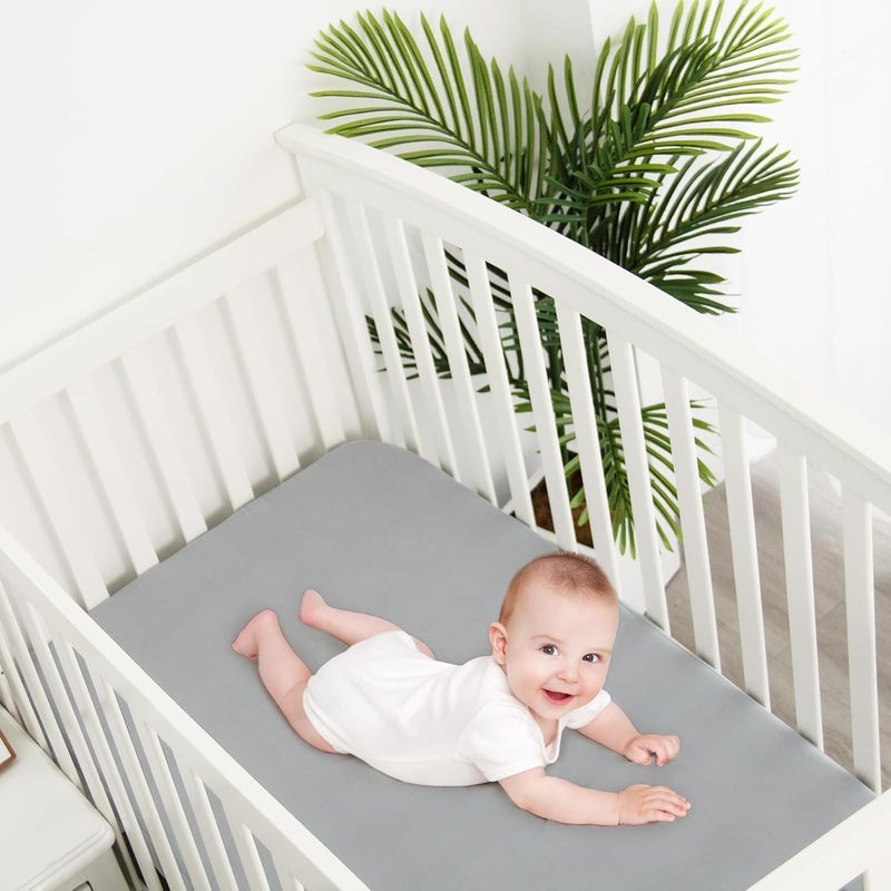 Biloban Crib Sheets Waterproof 2 Pack Crib Mattress Protector Toddler Fitted Crib Sheet Neutral Ultra Soft  Breathable Toddler Bed Sheets for Boys and Girls Grey - Image 2