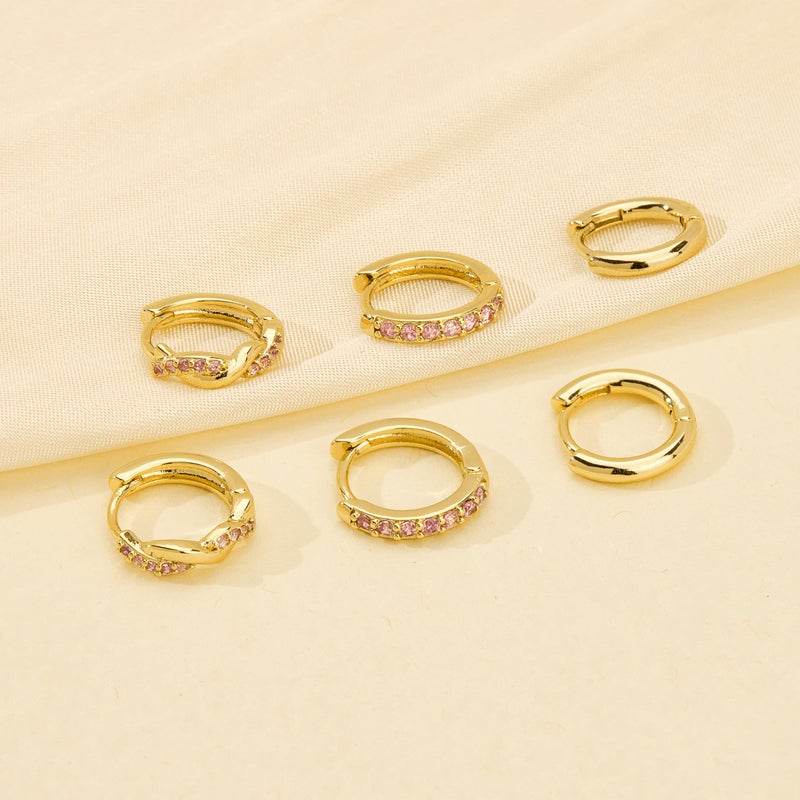 Inerney Gold Pink Tourmaline Huggie Hoop Earrings Set for Women, Dainty 14K Small Earring Hypoallergenic Jewelry for Multiple Piercings, Trendy Twisted Cute Cartilage Hoops October Birthstone Gift - Image 5