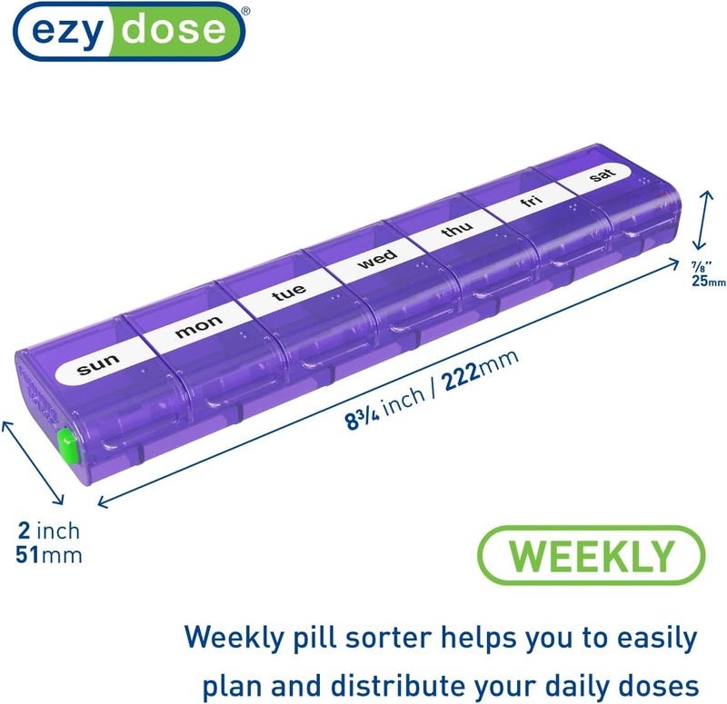 Ezy Dose Premium 7-Day Pill Organizer Box with Locking Compartments and Colored Lids - Image 3
