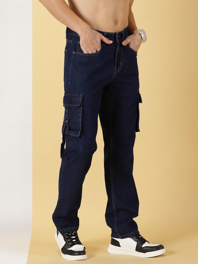 Thomas Scott Men's Relaxed Fit Cargo Jeans (TSJ072-DarkBlue, 36) - Image 2