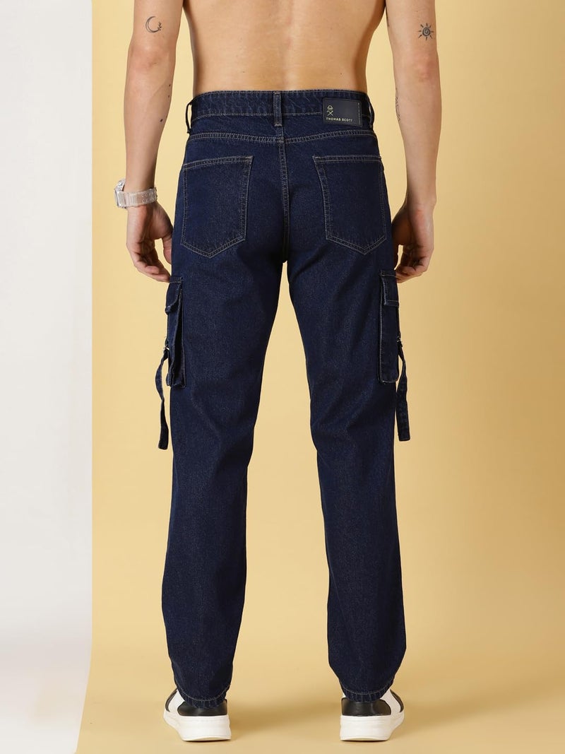 Thomas Scott Men's Relaxed Fit Cargo Jeans (TSJ072-DarkBlue, 36) - Image 4