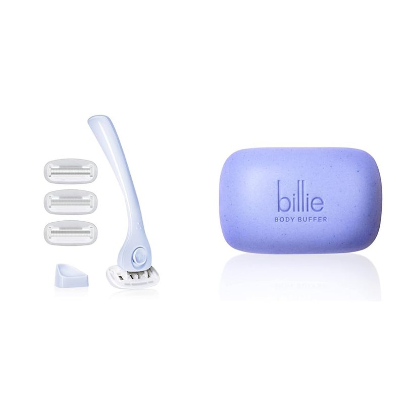 Billie Razors for Women Shave Kit  Womens Razor  4 x 5Blade Razor Refills  Magnetic Holder  Cool Blue  Body Buffer  Preshave Exfoliating Bar  35 oz