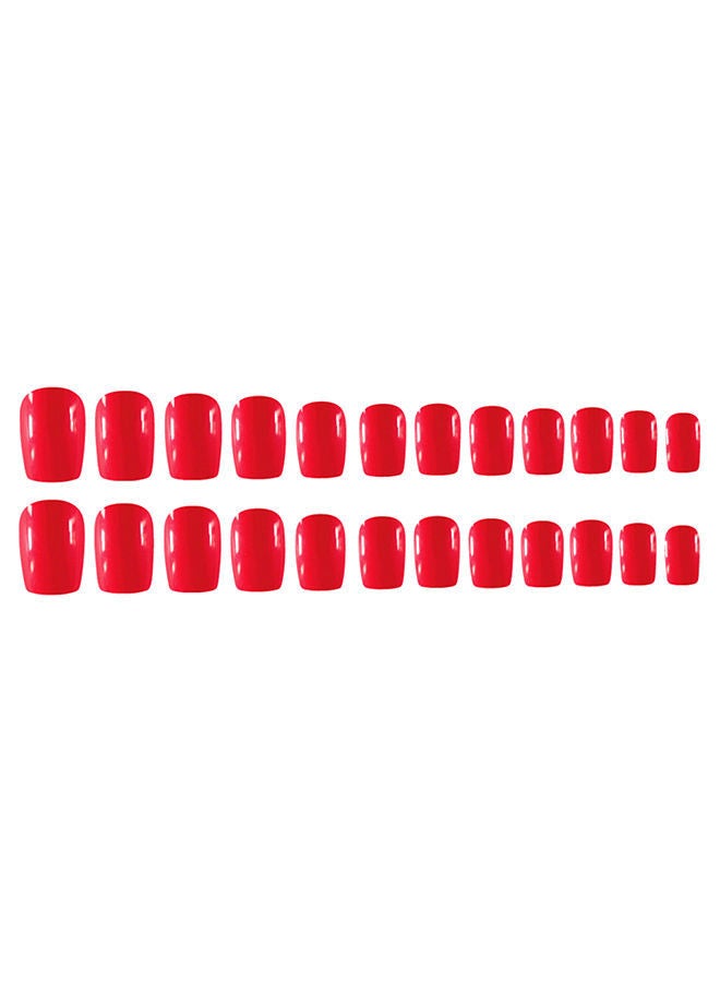 NIBEMINENT 24-Piece Natural French Short False Nail Tip Set Bright Red - Image 1