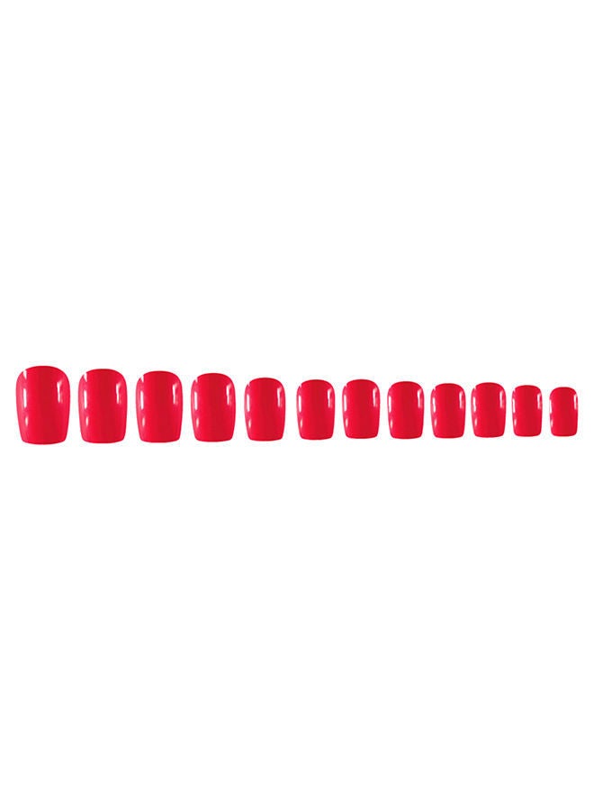 NIBEMINENT 24-Piece Natural French Short False Nail Tip Set Bright Red - Image 2