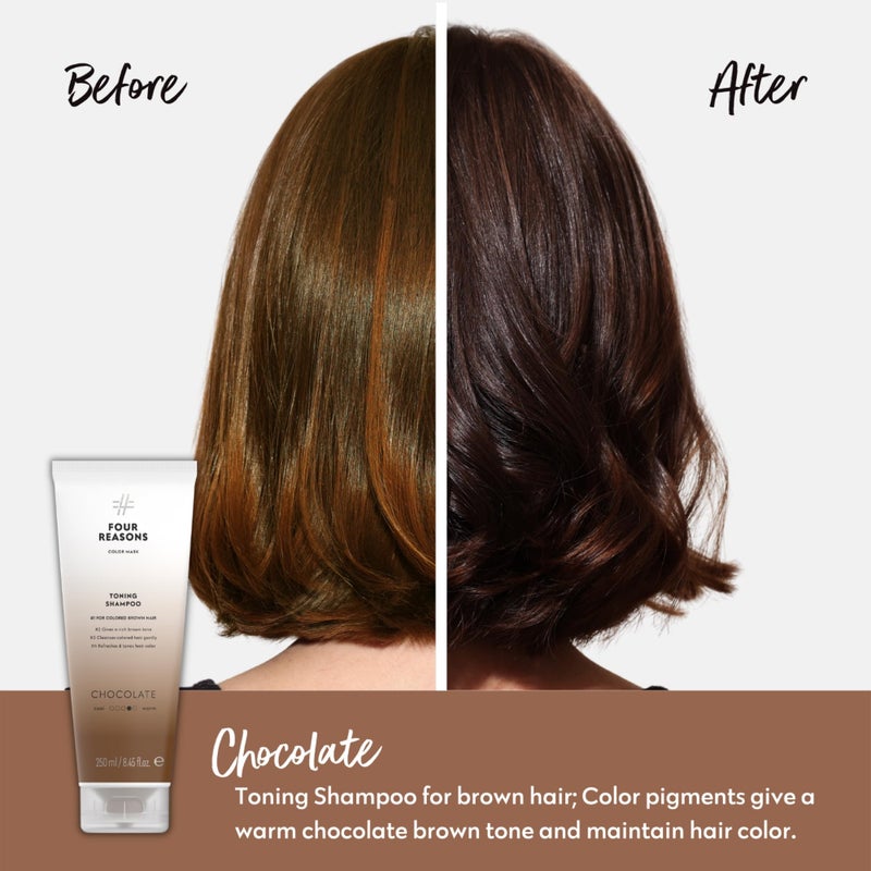 FOUR REASONS Hair Color Shampoo (8 Colors) - Sulfate Free Rich Brown Hair Toner - Color Depositing Shampoo for Color Treated Hair, Vegan, 8.45 Fl Oz (Chocolate/Brown) - Image 2