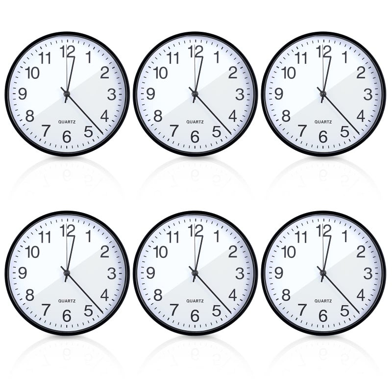Batiyeer 6 Pcs 6 Pcs Silent Wall Clock Bulk 10 Inch Non Ticking Modern Wall Clocks Battery Operated for Classroom Home Office Kitchen School Living Room Decor Black