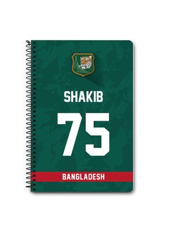 Designer A5 Spiral Notebook Memo Notepad Journal Player - Shakib Al Hasan, Jersey Number -75 (With Logo)