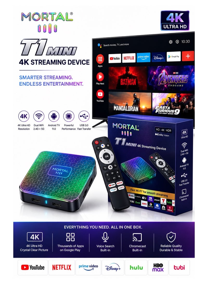 ARS MORTAL Android TV Box 4K Ultra HD Streaming Media Player – Smart TV Box with WiFi & Bluetooth, High-Definition Streaming, Media Player for TV, Movies, Shows & Entertainment - Image 1