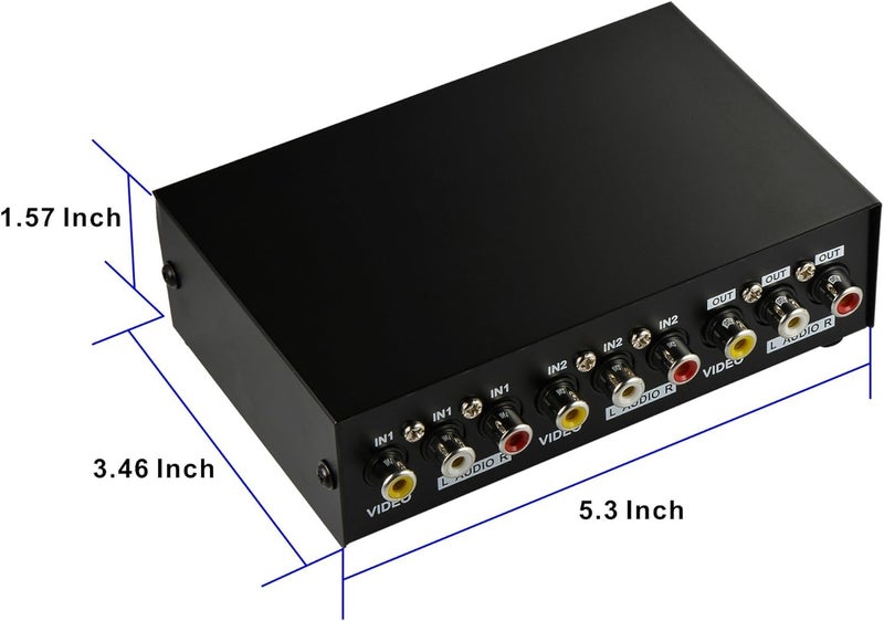 ETZIN 2 Way AV Switch RCA Switcher 2 in 1 Out Composite Video L/R Audio Selector Box for DVD STB Game Consoles-Black - Image 2