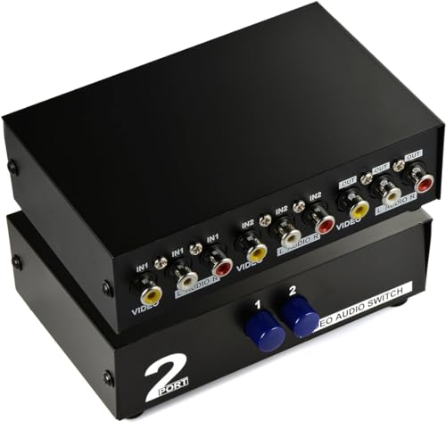 ETZIN 2 Way AV Switch RCA Switcher 2 in 1 Out Composite Video L/R Audio Selector Box for DVD STB Game Consoles-Black - Image 1